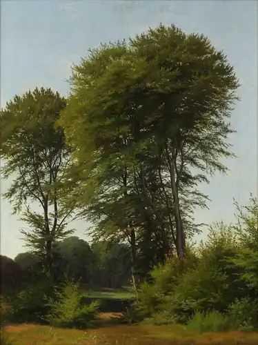 Andreas Thomas Juuel (1816-1868), Sommerlandschaft mit hohen Laubbäumen an einem See