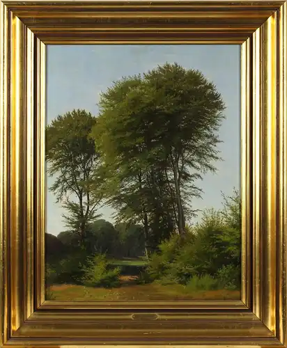 Andreas Thomas Juuel (1816-1868), Sommerlandschaft mit hohen Laubbäumen an einem See