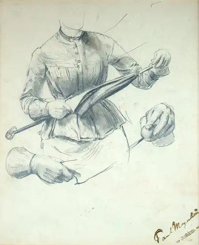 Meyerheim, Paul (1842-1915), Studienblatt mit Torso, Händen und Schirm