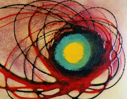 Klaus Oldenburg (*1942 Berlin), Exzentrische Entladungen eines türkis-gelben Kerns, um 1975