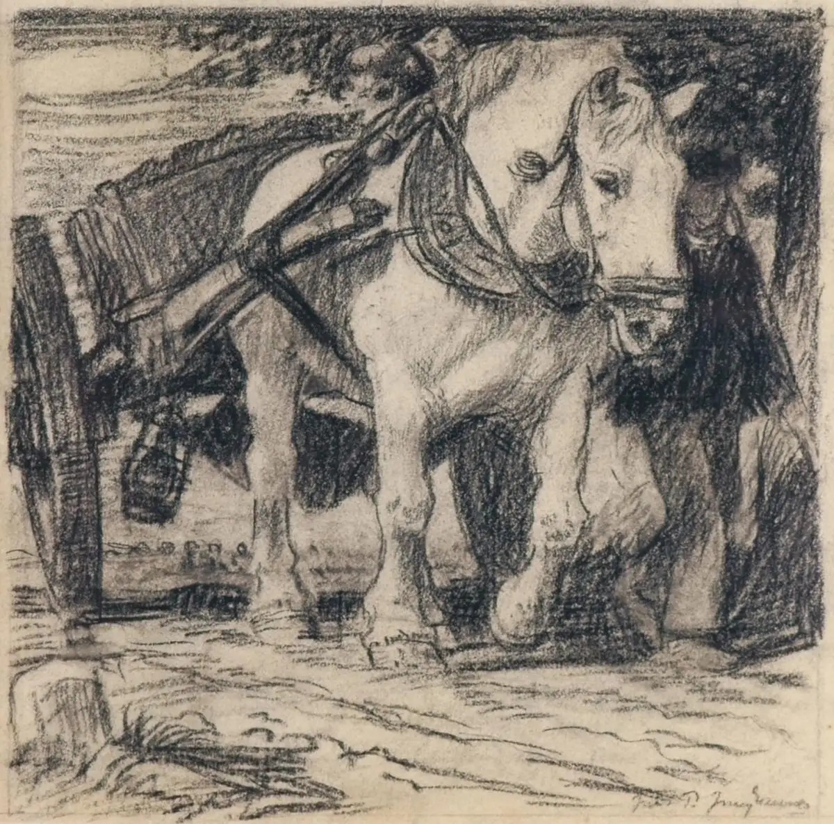 Julius Paul Junghanns (1876-1958), Zugpferd mit Karren 0
