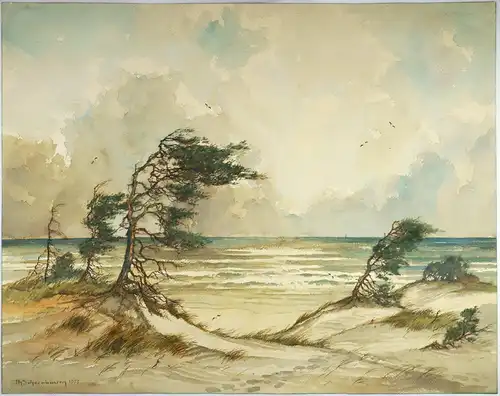 Theodor Scheerbaum (1897 Reichenbach), Windflüchter an der Ostsee, 1955