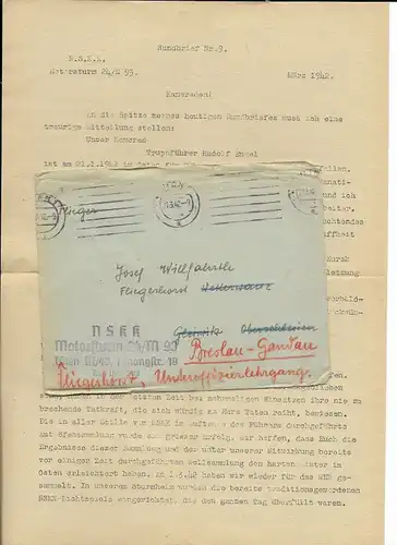 Feldpost, II. WK, Brief Wien , 1.3.42 nach Gleiwitz, weitergeleitet nach Breslau-Gandau, Absender !!