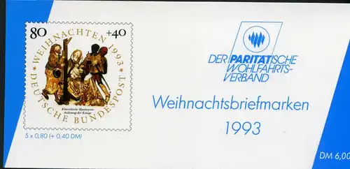 Bund DPWV Markenheft 1993 mit 1707 Bonn Ersttagssonderstempel #IJ131
