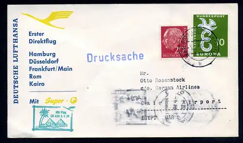 Bund LH Erstflug Düsseldorf - Kairo 5.1.1959 Mischfrankatur #IN251