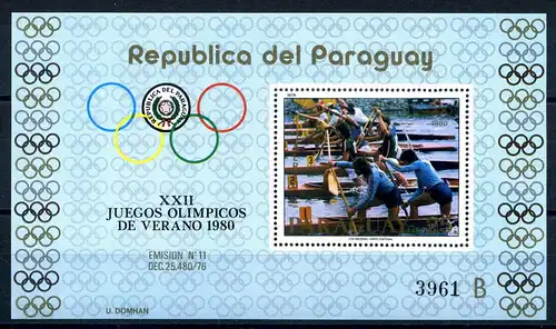 Paraguay Block 346 postfrisch Olympiade 1980 #JG540
