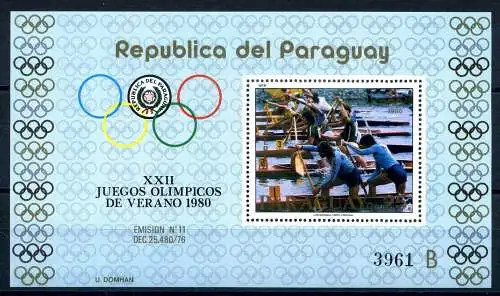 Paraguay Block 346 postfrisch Olympiade 1980 #JG540