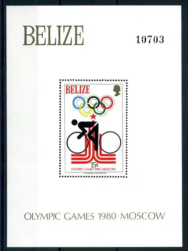 Belize Block 11 postfrisch Olympiade 1980 Moskau #JG547