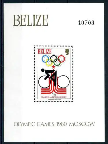 Belize Block 11 postfrisch Olympiade 1980 Moskau #JG547