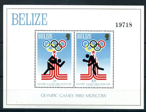 Belize Block 10 postfrisch Olympiade Moskau 1980 #JG548