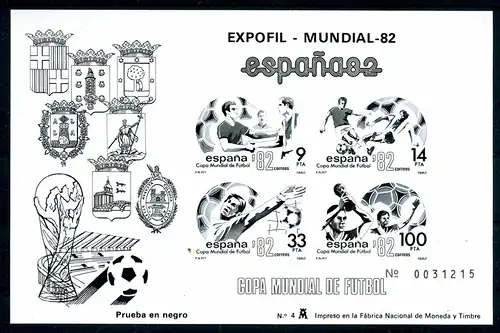 Spanien Schwarzdruck Block 25 postfrisch Fußball #GE599