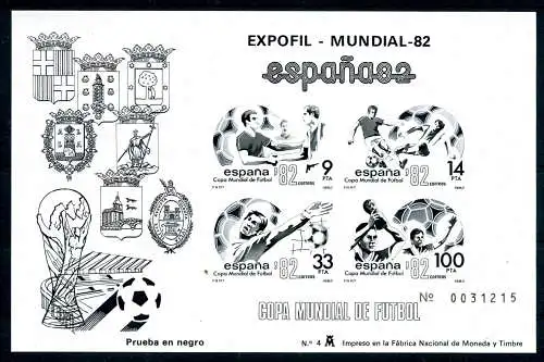 Spanien Schwarzdruck Block 25 postfrisch Fußball #GE599