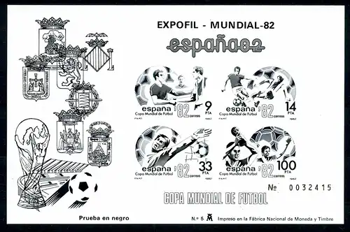 Spanien Schwarzdruck Block 26 postfrisch Fußball #GE438