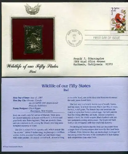 USA 1908 Vögel Goldmarke Ersttagesbrief/FDC #Vög786