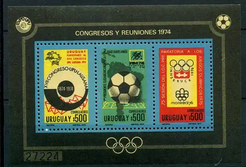 Uruguay Block 21 postfrisch Olympia 1976 Montréal / Innsbruck #HL073