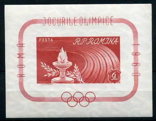 Rumänien Block 47 postfrisch Olympiade 1960 Rom #JJ429