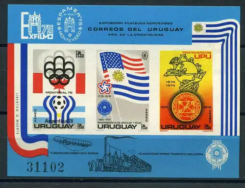 Uruguay Block 28 B postfrisch Olympia 1976 Montréal #HL072