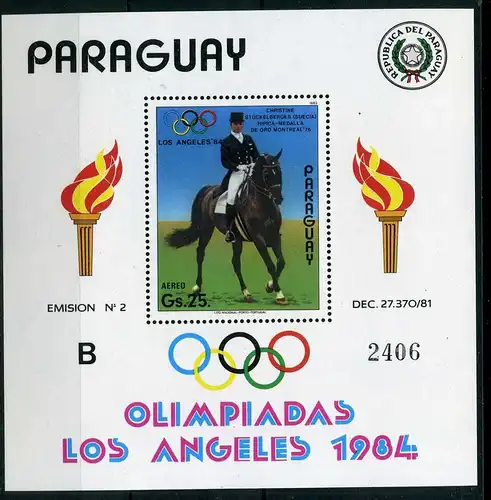 Paraguay Block 395 postfrisch Olympia 1984 Los Angeles #JG721