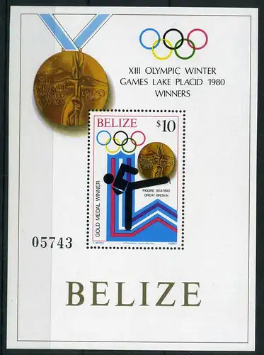 Belize Block 21 postfrisch Olympiade 1980 Lake Placid #JG570