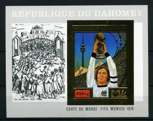 Dahomey Goldmarke Block 55 B postfrisch Fußball WM 1974 #GE431