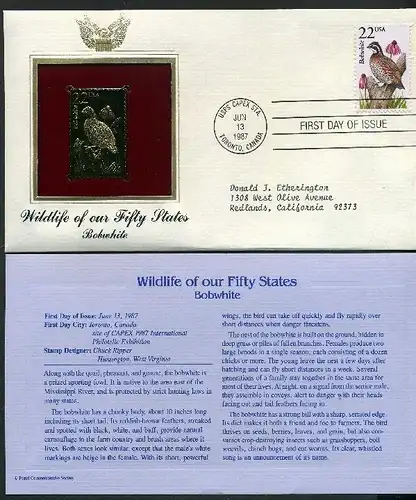USA 1898 Vögel Goldmarke Ersttagesbrief/FDC #Vög782