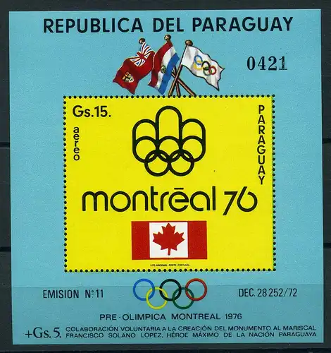 Paraguay Block 240 ** Olympiade #JG615