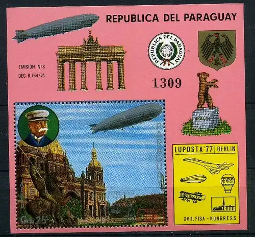 Paraguay Block 298 postfrisch Zeppelin #GO554