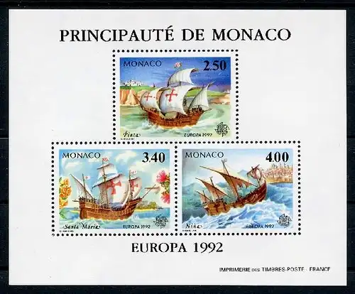 Monaco Sonderblock gezähnt 2070-2072 postfrisch Schiffe Cept #GZ502