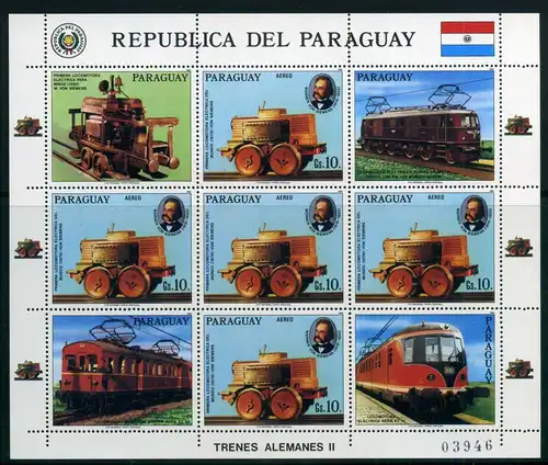Paraguay Kleinbogen 4026 postfrisch Eisenbahn Lokomotive #IJ054