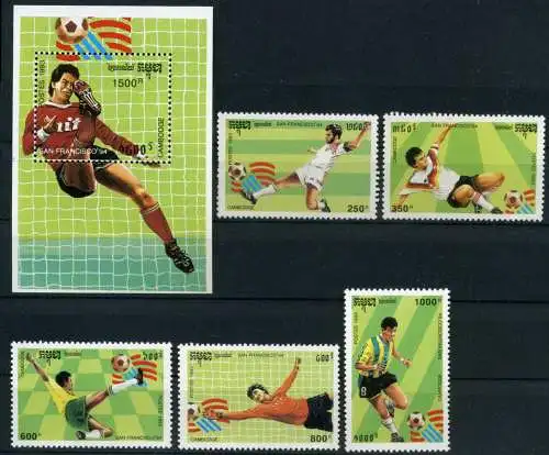 Kambodscha 1376-1381 + Bl 199 postfrisch Fußball #GE507