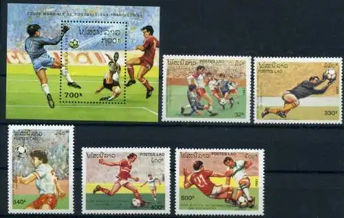 Laos 1261-1266 + Bl 138 postfrisch Fußball #GE506