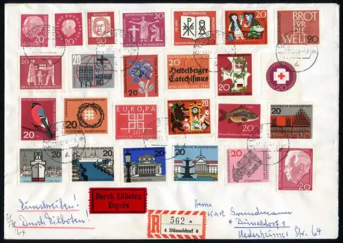 Bund Lot aus 1954-1964 auf / Eilbote, gelaufen R-Brief #IV325