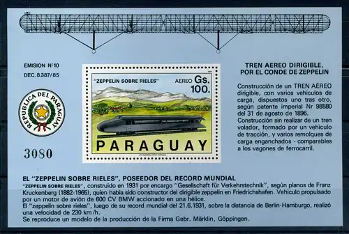 Paraguay Block 463 postfrisch Zeppelin #GO531