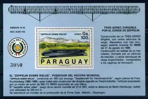 Paraguay Block 463 postfrisch Zeppelin #GO531