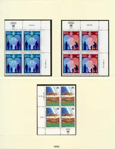 UNO Wien Jahrgang 1994 postfrisch 4er Blöcke auf Lindner Vordruck #HL044