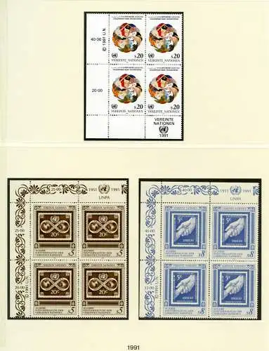 UNO Wien Jahrgang 1991 postfrisch 4er Blöcke auf Lindner Vordruck #HL041