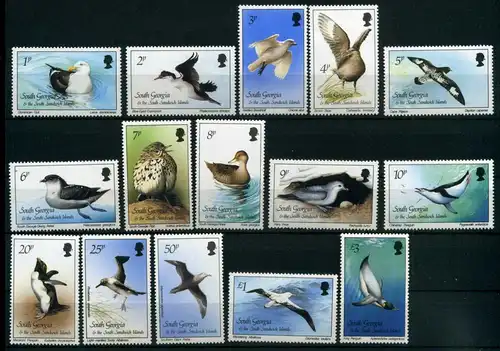 Südgeorgien und Süd-Sandwich-Inseln 150-164 postfrisch Vögel #JC568