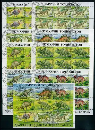Tadschikistan KB 50-57+ Zd-Bogen gestempelt Dinosaurier #IF059