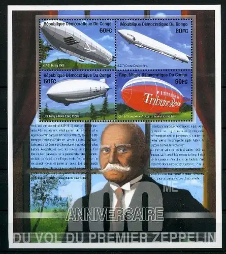 Kongo 1634-1637 postfrisch Zeppelin Kleinbogen #GO576
