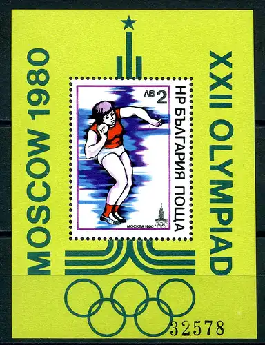 Bulgarien Block 96 postfrisch Olympiade Moskau #JG538