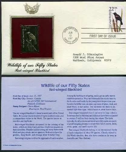 USA 1900 Vögel Goldmarke Ersttagesbrief/FDC #Vög783
