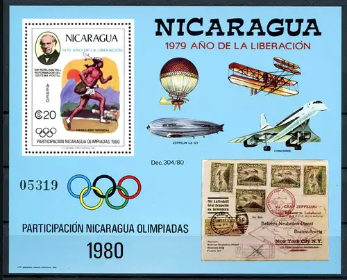 Nicaragua Block 111 postfrisch Olympiade 1980 #JG789
