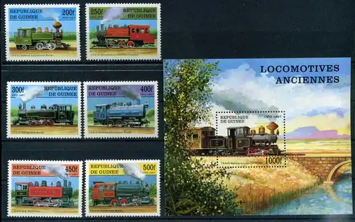 Guinea 1659-1664 + Bl 512 postfrisch Eisenbahn #IU734