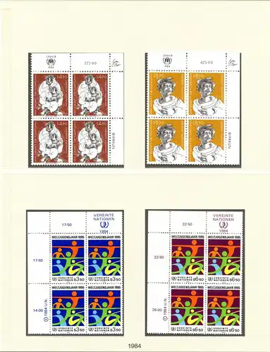 UNO Wien Jahrgang 1982-84 postfrisch 4er Blöcke auf Lindner Vordruck #HL039