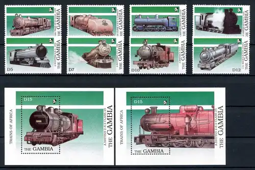 Gambia Block 67-68 + 873-880 postfrisch Eisenbahn #IU800