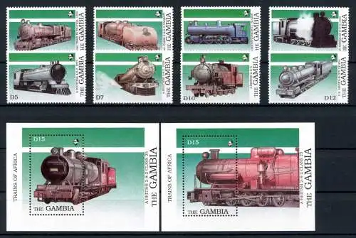 Gambia Block 67-68 + 873-880 postfrisch Eisenbahn #IU800