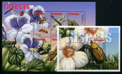 Grenada KB 5092-5097 + Bl 688 postfrisch Insekten #IN644