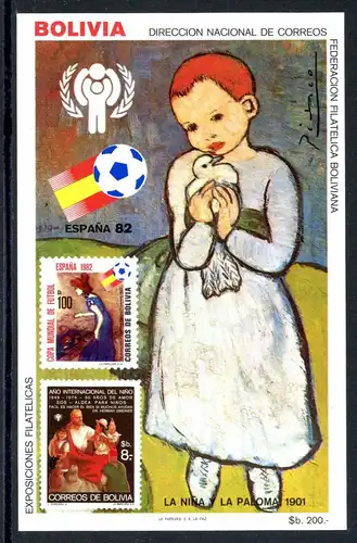 Bolivien Block 132 postfrisch Fussball, Picasso #GE561