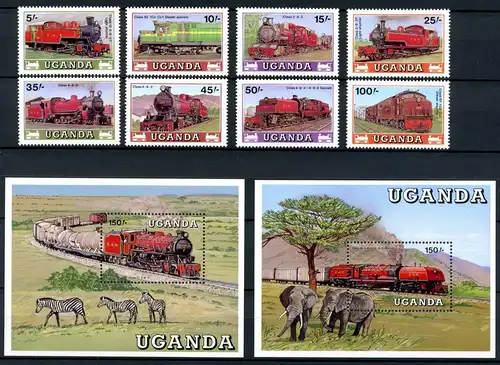 Uganda 569-576+ Block 77-78 postfrisch Eisenbahn #IU724