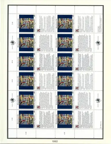 UNO Wien Jahrgang 1992 postfrisch 4er Blöcke auf Lindner Vordruck #HL042